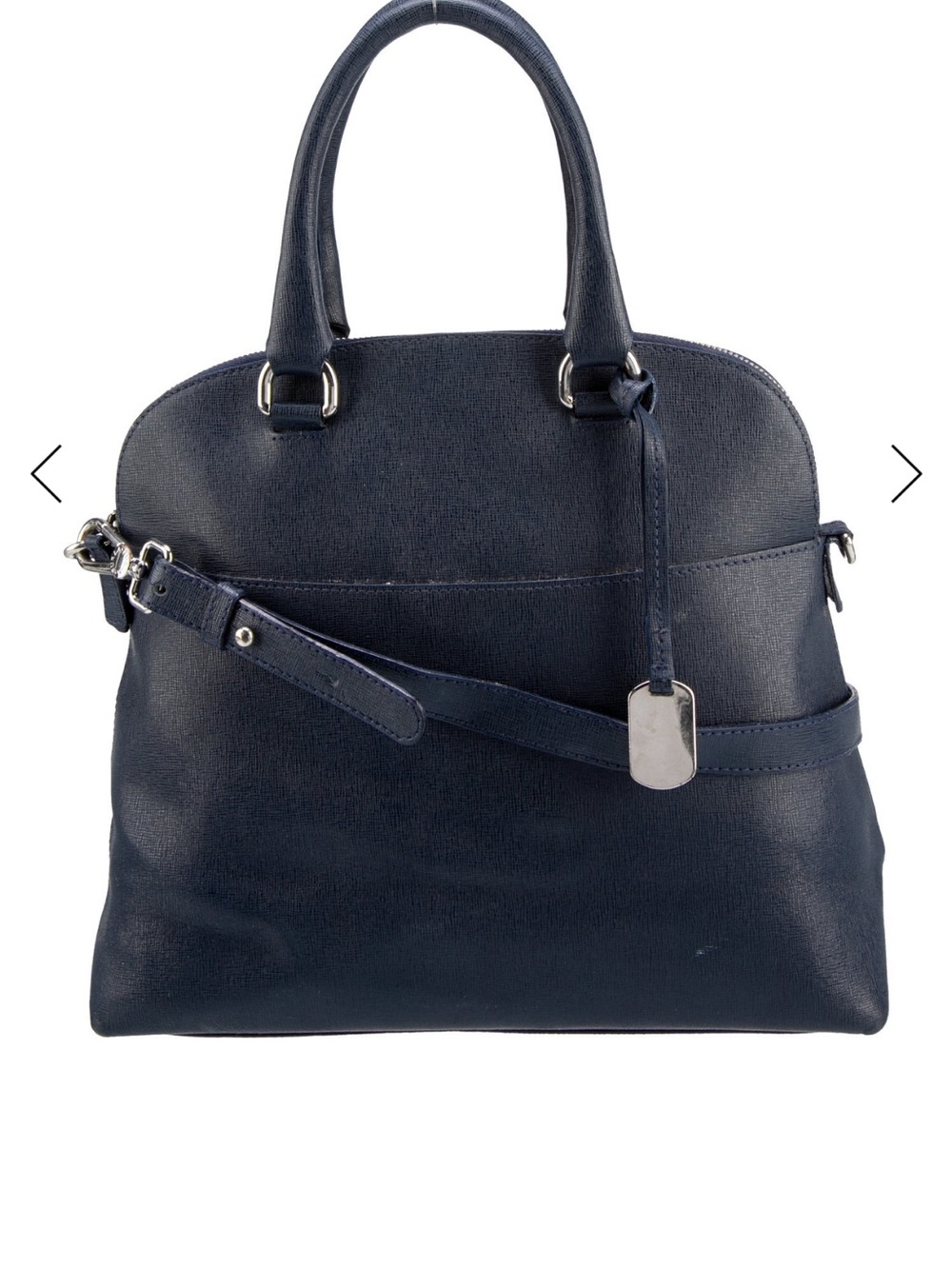 Furla Navy Leather Dome Satchel with Shoulder Strap